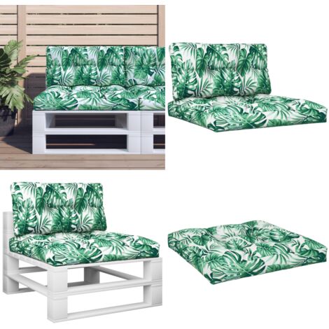 Cuscini per Pallet 2 pz Motivo a Foglie Tessuto - Cuscini per giardino - Cuscini per esterno