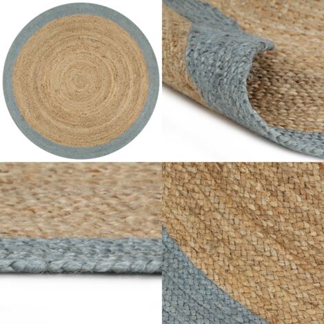 Tappeto Lavorato a Mano in Juta con Bordo Verde Oliva 150 cm - Tappeto artigianale - Tappeto naturale