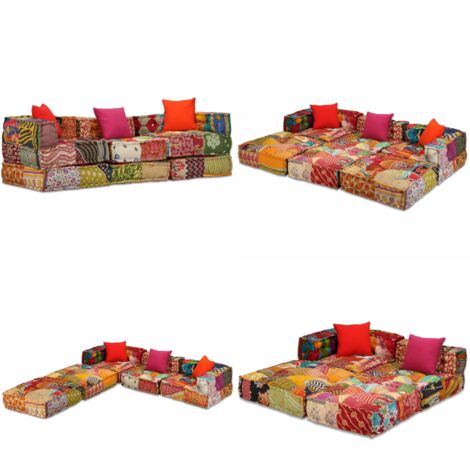 Pouf Modulare a 3 Posti in Tessuto Patchwork - Divano letto - Sedile in tessuto