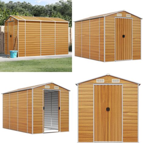 Casetta da giardino marrone chiaro 191x300x198 cm in acciaio zincato - Capanno da esterno - Stoccaggio all'aperto