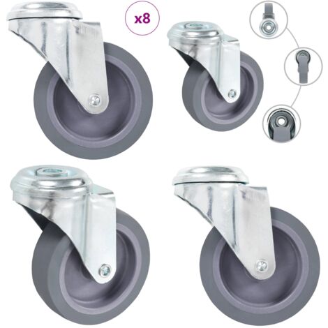 Ruote Girevoli con Foro per Bullone 8 pz 75 mm - Ruote per carrelli - Ruote per mobili