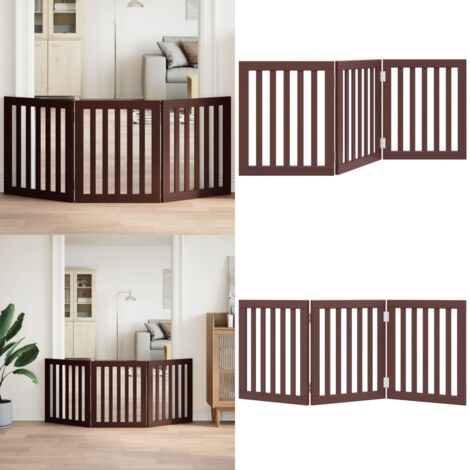 Cancello Cani Pieghevole 3 Pannelli Marrone 150cm Legno Pioppo - Cancello per animali domestici - Cancello pieghevole