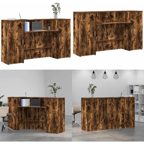 Banco Reception Rovere Fumo 180x50x103,5cm in Legno Multistrato - Bancone - Armadietto