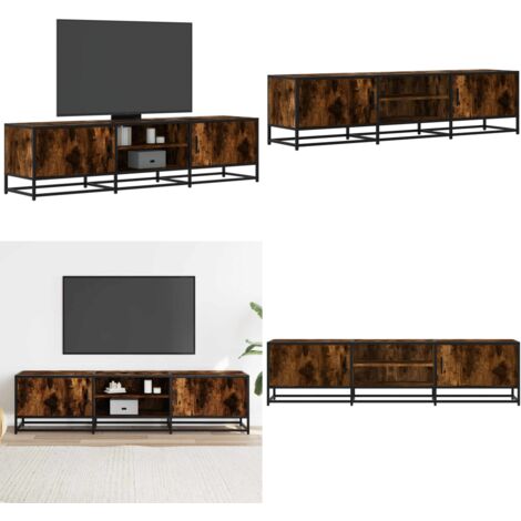 Mobile TV Rovere Fumo 160x35x41 cm Legno Multistrato e Metallo - Mobile TV - Mobile con ripiano