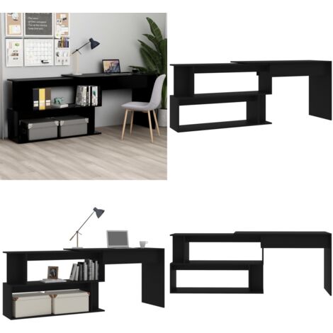 Scrivania ad Angolo Nera 200x50x76 cm in Legno Multistrato - Scrivania in legno multistrato - Scrivania girevole