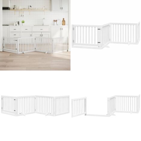 Cancello Cani Porta Pieghevole Bianco 4 Pannelli 320 cm Pioppo - Cancello per animali domestici - Cancello in legno