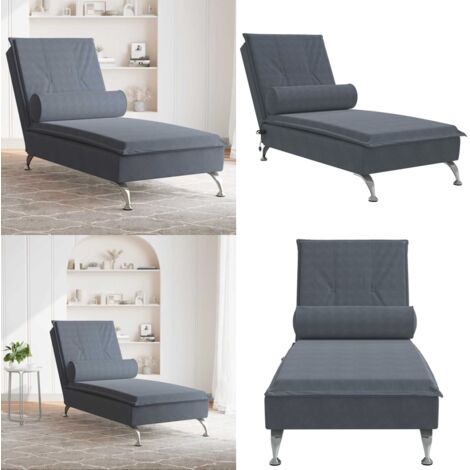 Chaise Longue Massaggi con Capezzale Grigio Scuro in Velluto - Cuscino a rullo - Velluto