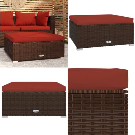 Poggiapiedi Giardino con Cuscino Marrone 70x70x30 cm Polyrattan - Poggiapiedi esterni - Cuscino per seduta