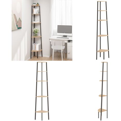 Scaffale Angolare 5 Livelli Marrone Chiaro Nero 45,5x31,5x180cm - Scaffale per casa - Scaffale per ufficio