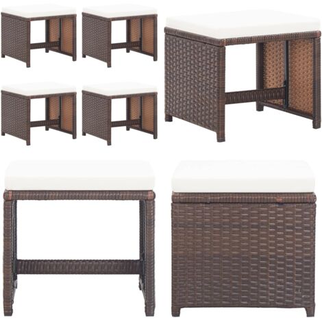 Sgabelli da Giardino 4 pz con Cuscini in Polyrattan Marrone - Sgabelli esterni - Sgabelli in acciaio