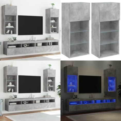 Mobili TV con Luci LED 2pz Grigio Cemento 40,5x30x90 cm - Luci LED - Mobili porta TV