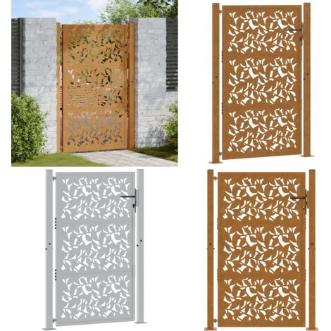Cancello da giardino 100x150 cm in acciaio corten con design a foglia - Acciaio corten - Cancello in acciaio