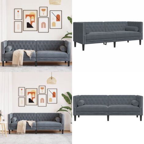 Divano Chesterfield con Rinforzi 3 Posti Grigio Scuro Velluto - Divano a 3 posti - Divano in velluto