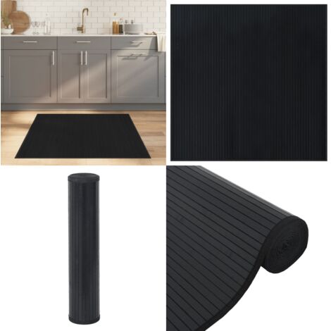 Tappeto Quadrato Nero 100x100 cm in Bambù - Tappeto nero - Tappeto quadrato