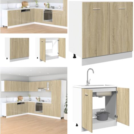 Mobile Sottolavello “Lyon” Rovere Sonoma 80x46x81,5 - Sottolavello - Armadietto da cucina