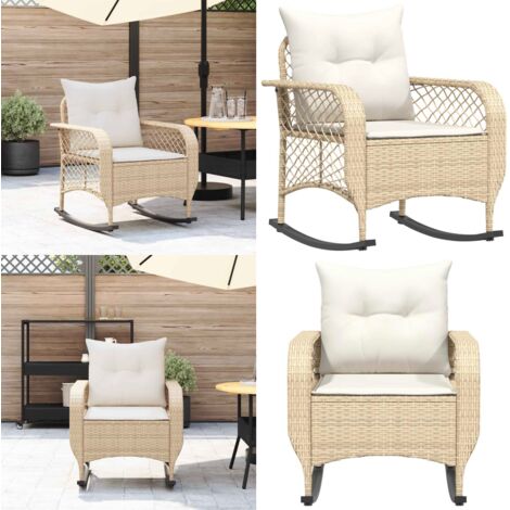 Sedia a Dondolo da Giardino con Cuscini in Polyrattan Beige - Seduta da esterno - Cuscino da seduta