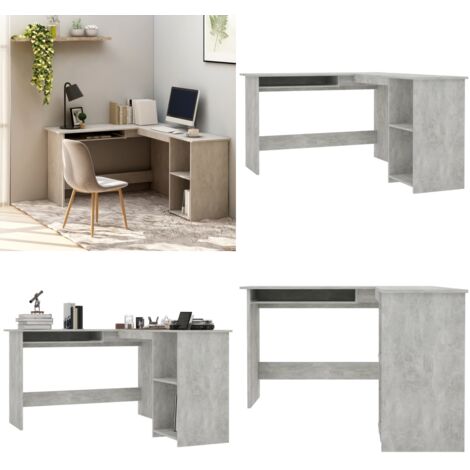 Scrivania Angolare a L Grigio Cemento 120x140x75cm Multistrato - Scrivania da ufficio - Scrivania in legno multistrato