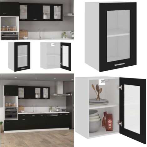 Mobile Pensile con Vetro “Lyon” Nero 40x31x60 cm - Armadio cucina - Armadio con vetro