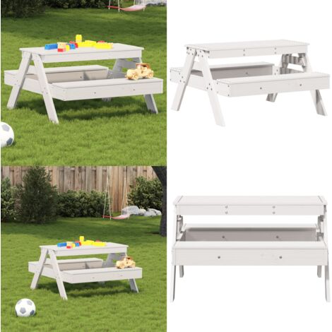 Tavolo Picnic per Bambini Bianco 88x97x52cm Legno Massello Pino - Tavolo da giardino bambini - Tavolo da picnic in legno