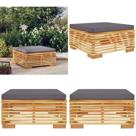 Poggiapiedi Giardino Cuscino Grigio Scuro Legno Massello Teak - Cuscino da seduta - Divano componibile
