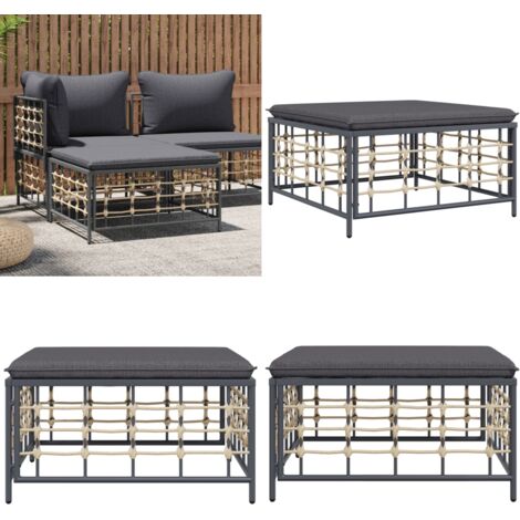 Poggiapiedi da Giardino con Cuscino in Polyrattan Grigio Scuro - Cuscino da giardino - Poggiapiedi in rattan