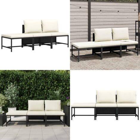 Set Divani da Giardino 3 pz con Cuscini in Polyrattan Nero - Set da giardino - Divano in rattan