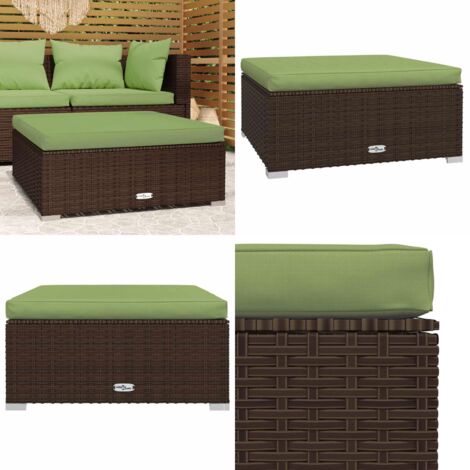 Poggiapiedi Giardino con Cuscino Marrone 70x70x30 cm Polyrattan - Poggiapiedi esterni - Cuscino per poggiapiedi