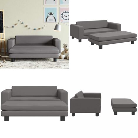 Divano Bambini con Poggiapiedi Grigio 100x50x30 cm Similpelle - Divano bambini - Divano per bambini con poggiapiedi