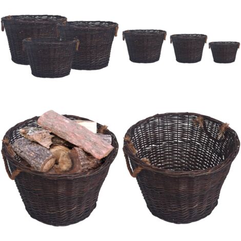 Set Cestini Portalegna Impilabili 3 pz Marrone Scuro in Salice - Ceste per legna da ardere - Ceste in salice
