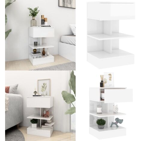 Comodino Bianco Lucido 40x35x65 cm in Truciolato - Comodino in legno - Comodino per camera da letto