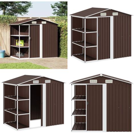 Capanno da Giardino con Scaffali Marrone 205x130x183 cm Ferro - Scaffali - Attrezzi da giardino