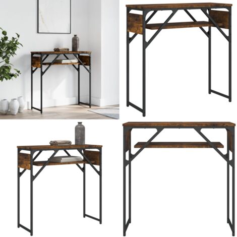 Tavolo Consolle Ripiano Rovere Fumo 75x30x75 Legno Multistrato - Tavolino da ingresso - Tavolo da soggiorno