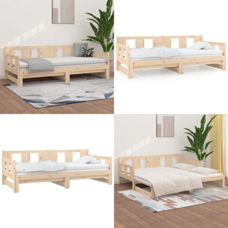 Dormeuse Estraibile in Legno Massello di Pino 2x(90x190) cm - Letto estraibile - Divano in legno massello