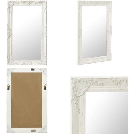 Specchio da Parete Stile Barocco 50x80 cm Bianco - Specchio barocco - Specchio in legno