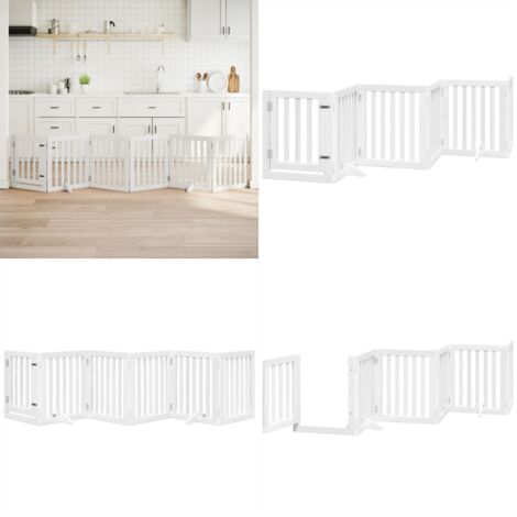 Cancello Cani Porta Pieghevole Bianco 6 Pannelli 300 cm Pioppo - Cancello per animali domestici - Cancello in legno