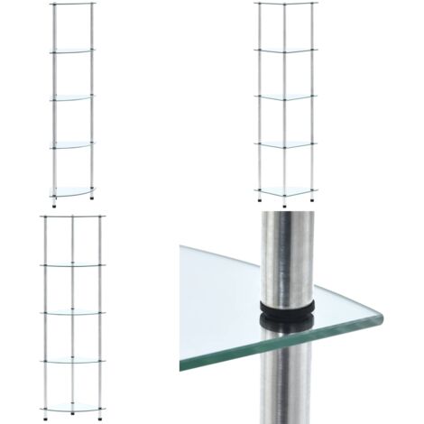 Scaffale a 5 Livelli Trasparente 30x30x130cm in Vetro Temperato - Scaffale in vetro temperato - Scaffale trasparente