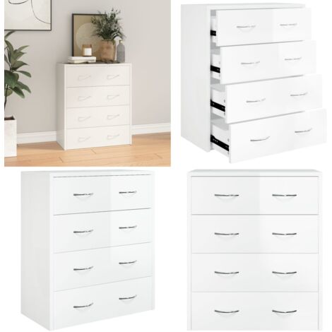 Credenza con 4 Cassetti 60x30,5x71 cm Bianco lucido - Credenza con 4 cassetti - Credenza con maniglie