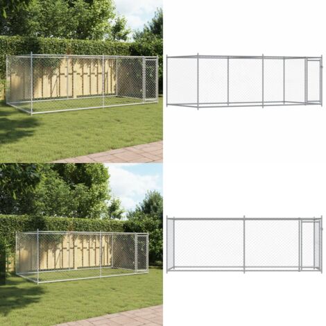 Gabbia per Cani con Porta Grigia 4x2x1,5 m in Acciaio Zincato - Gabbia da esterno - Gabbia in acciaio zincato