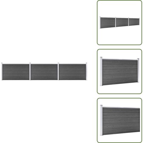 The Living Store Set Pannelli di Recinzione in WPC 526x105 cm Nero - Pannelli di recinzione