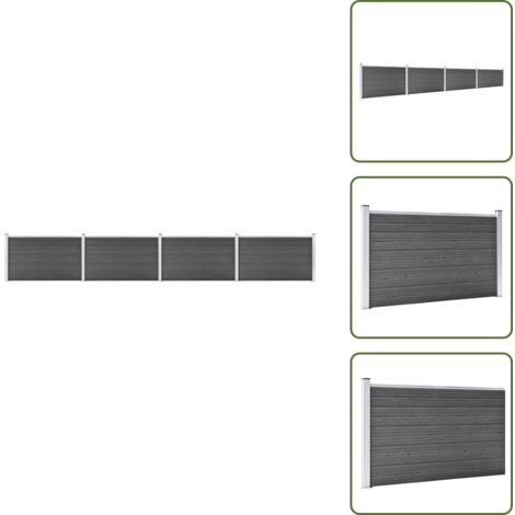 The Living Store Set Pannelli di Recinzione in WPC 699x105 cm Nero - Pannelli di recinzione