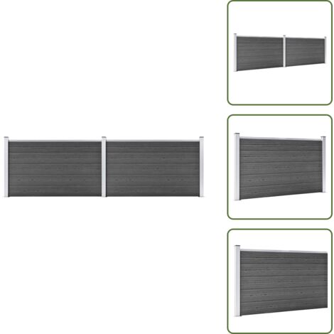 The Living Store Set Pannelli di Recinzione in WPC 353x105 cm Nero - Pannelli di recinzione