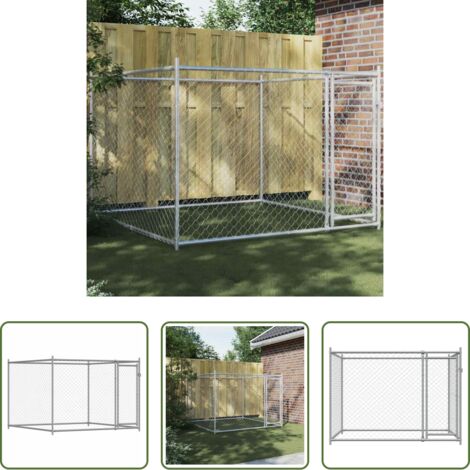 Gabbia da esterno -  Gabbia per Cani con Porta Grigia 2x2x1,5 m in Acciaio Zincato