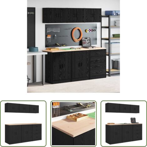 Armadi per officina -  Armadi da Garage 6 pz Neri in Legno Multistrato