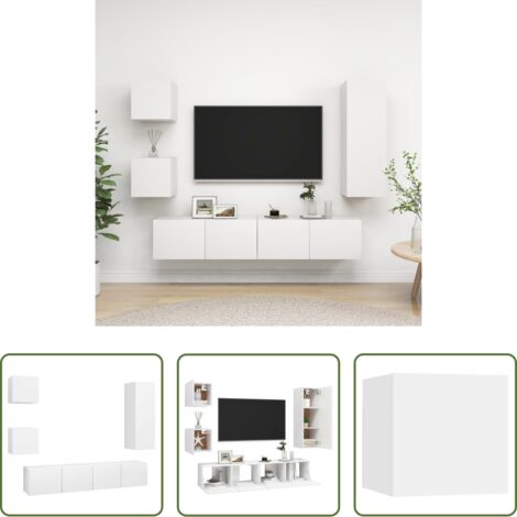 Mobile TV -  Set di Mobili Porta TV 5 pz Bianco in Legno Multistrato