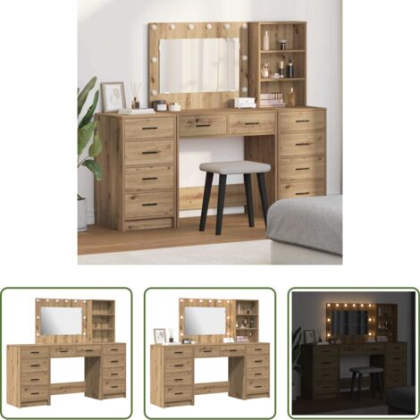 Tavolo da trucco con specchio -  Tavolo da Trucco 3 pcs Rovere artigianale Legno multistrato