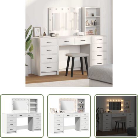 Tavolo da trucco con cassetto -  Tavolo da Trucco con cassetto 3 pcs Bianco Legno multistrato
