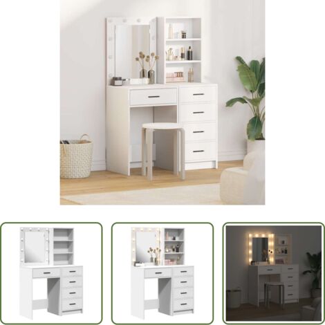 vidaXL Tavolo da trucco moderno -  Tavolo da Trucco con cassetto 2 pcs Bianco 50 x 41 x 135 cm