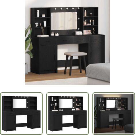 vidaXL Specchio acrilico -  Set da tavolo da trucco con LED con cassetto 3 pcs Rovere Nero