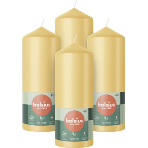 Bolsius Candele a colonna, colore beige, confezione da 4, 15 x 6 cm, candele decorative per la casa, lunga durata di 42 ore, inodore, cera vegana naturale, senza olio di palma (1/5)