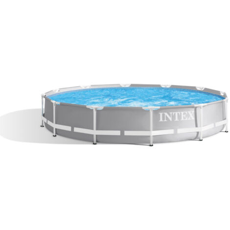 Intex 26710NP – Piscina Fuori Terra Prisma Frame Rotonda, 6503 L, Acciaio e PVC, Grigio, 366x76 cm